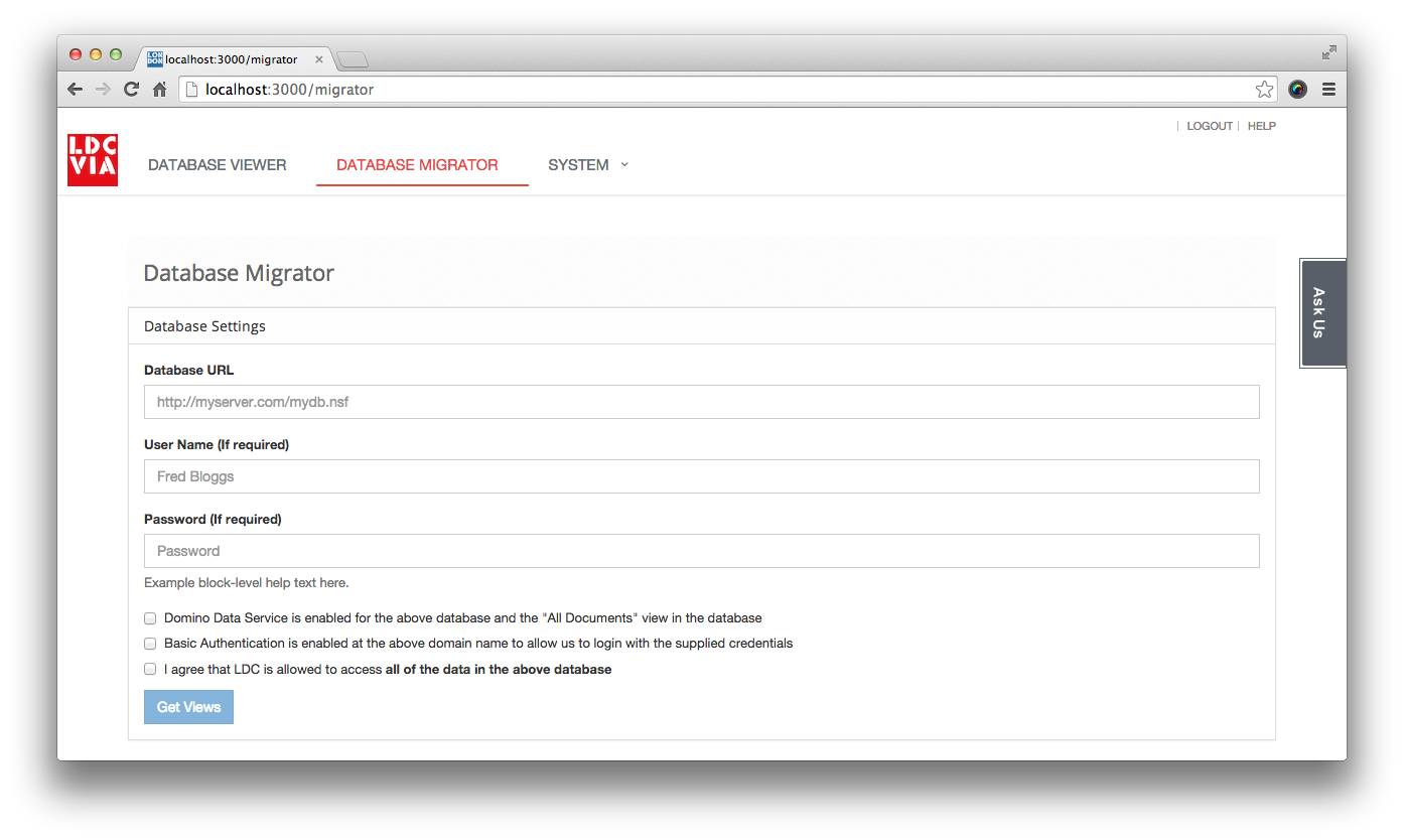 Screenshot: database migration tool